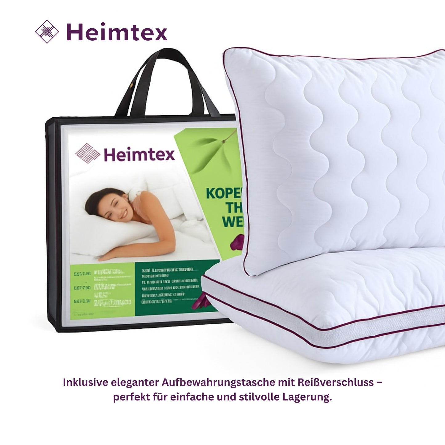 Atmungsaktives Mikrofaser-Kopfkissen 80x80cm – Verstellbarer Härtegrad mit Airflow-Netz | Made in Germany | 1er- oder 2er-Pack | Waschbar mit wiederverwendbarer Aufbewahrungstasche