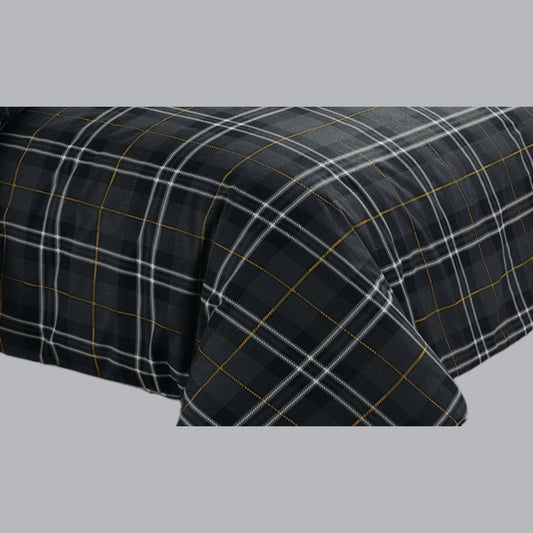 100% Baumwoll Flanell Karomuster Bettwäsche-Set in Violett oder Grau – Größen wählbar