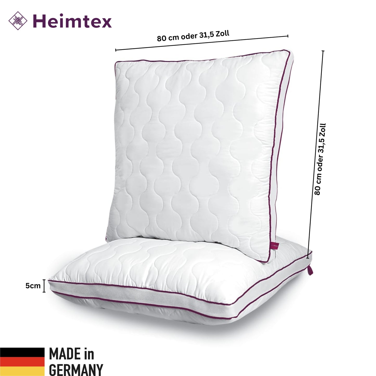 Atmungsaktives Mikrofaser-Kopfkissen 80x80cm – Verstellbarer Härtegrad mit Airflow-Netz | Made in Germany | 1er- oder 2er-Pack | Waschbar mit wiederverwendbarer Aufbewahrungstasche