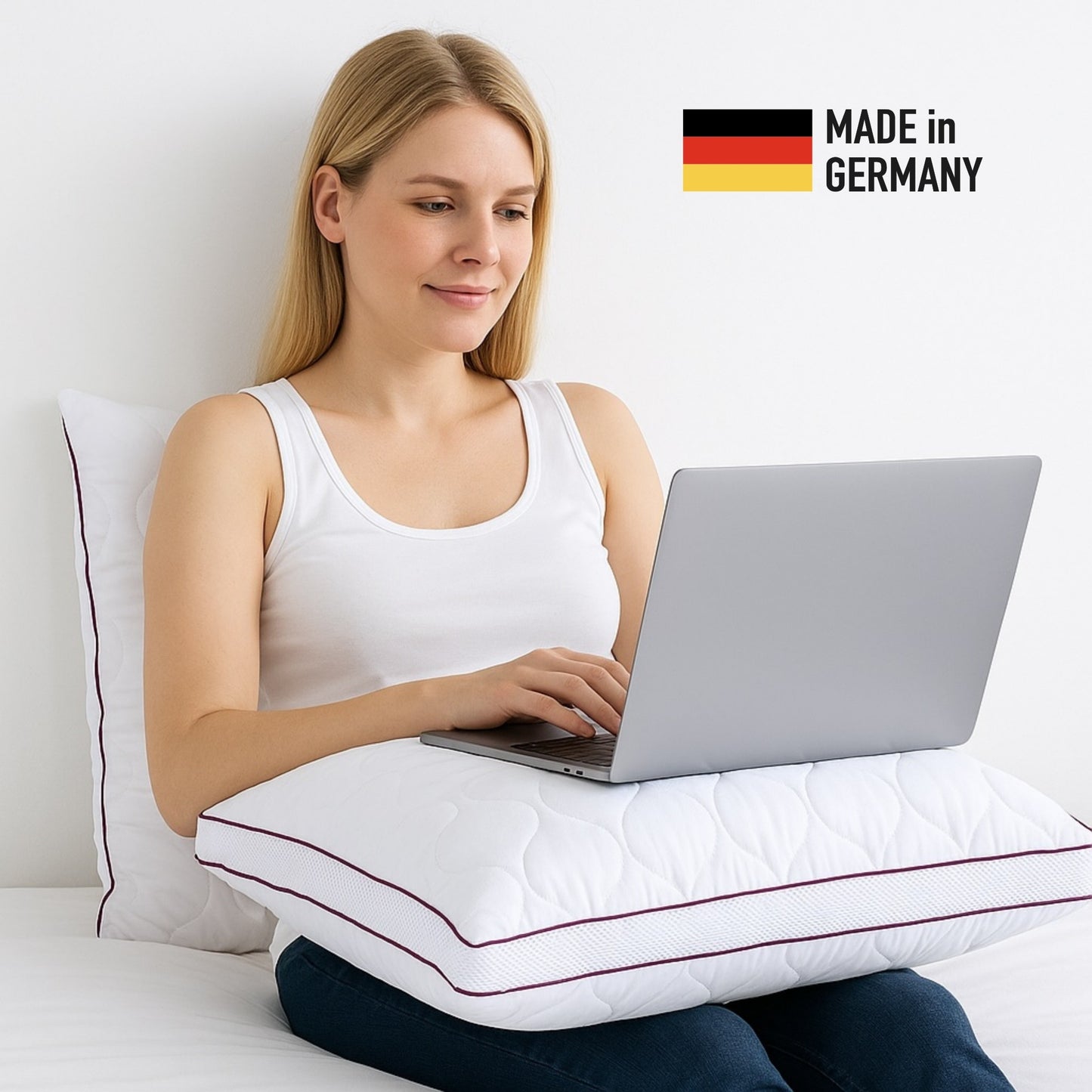 Atmungsaktives Mikrofaser-Kopfkissen 80x80cm – Verstellbarer Härtegrad mit Airflow-Netz | Made in Germany | 1er- oder 2er-Pack | Waschbar mit wiederverwendbarer Aufbewahrungstasche